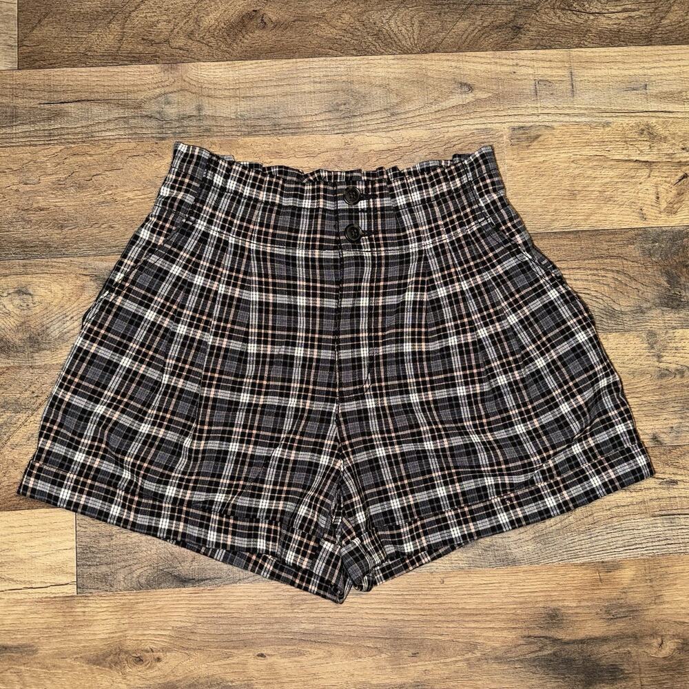 American‎ Eagle High Waist Shorts Plaid Size 2 Pink Gray White Black 3in Inseam